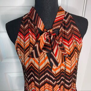 Parker Silk Beaded Blouse Top with Tie Neck Red Burgundy Brown Fall Sz Medium